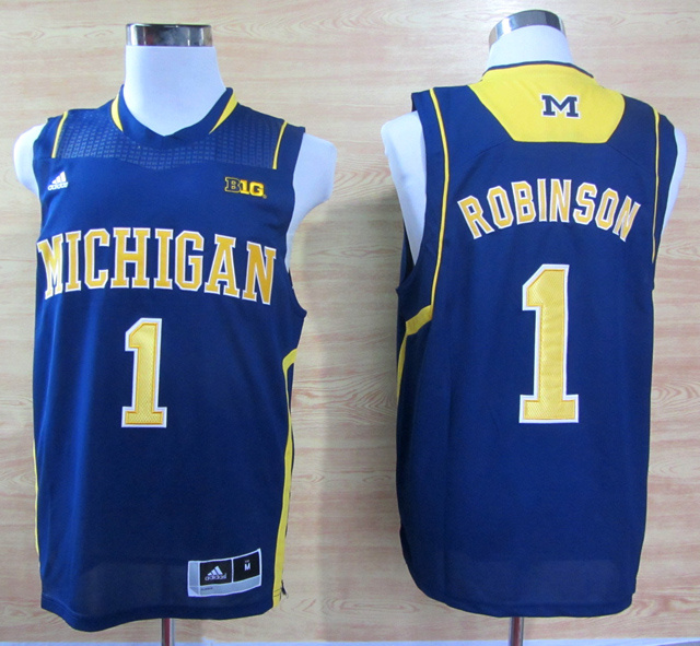 NCAA  Michigan Wolverines 1 Glenn Robinson III Navy Blue College Basketball Jersey Big 10 Patch